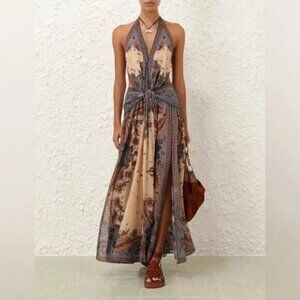 NW0T ！Zimmermann Ascension open-back printed cotton-voile halterneck maxi dress